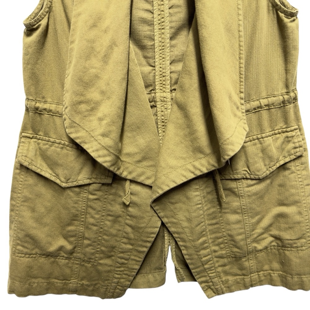 Pure Linen Cotton Herringbone Safari Desert Utility Safari Vest Jacket Army - Picture 4 of 7